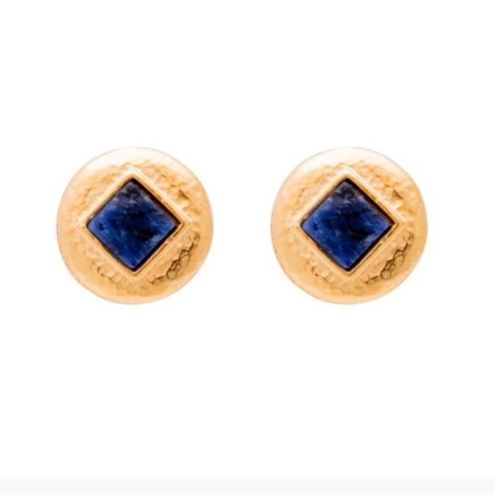 NWT Stephanie Kantis Sodalite 24K Gold Plated Festival Stud Earrings